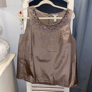 J. Crew Brown Embellished Sleeveless Top